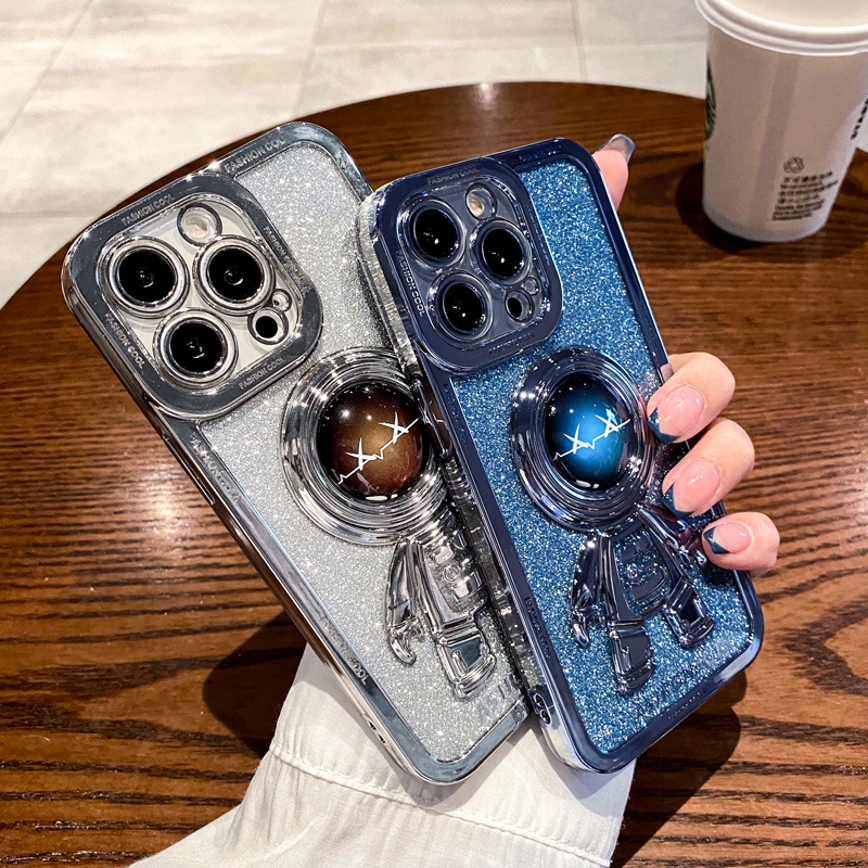 Ốp Điện Thoại Trong Suốt Chống Sốc Lấp Lánh In Hình Phi Hành Gia 3D Cho iPhone 11 12 13 Pro Max
