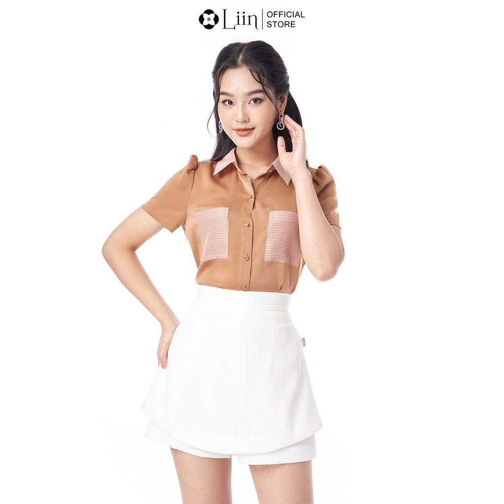 Áo cộc tay linbi màu nâu thiết kế 2 túi mặc tôn da phong cách trẻ trung, năng động liin clothing SM4301