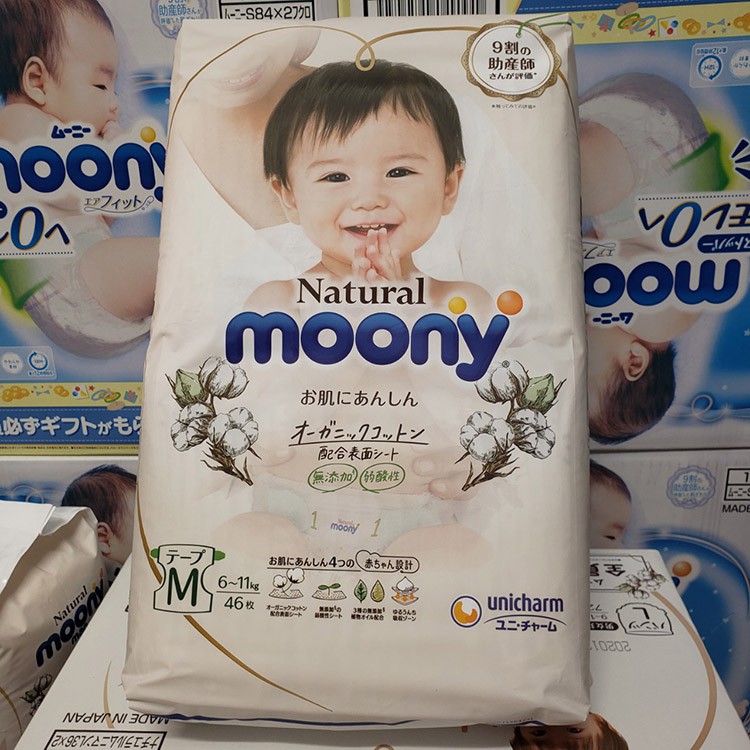 [XẢ KHO] Tã Bỉm Moony Natural Dán/Quần Nội Địa Nhật NB63/S58/M46/L38/L36/XL32