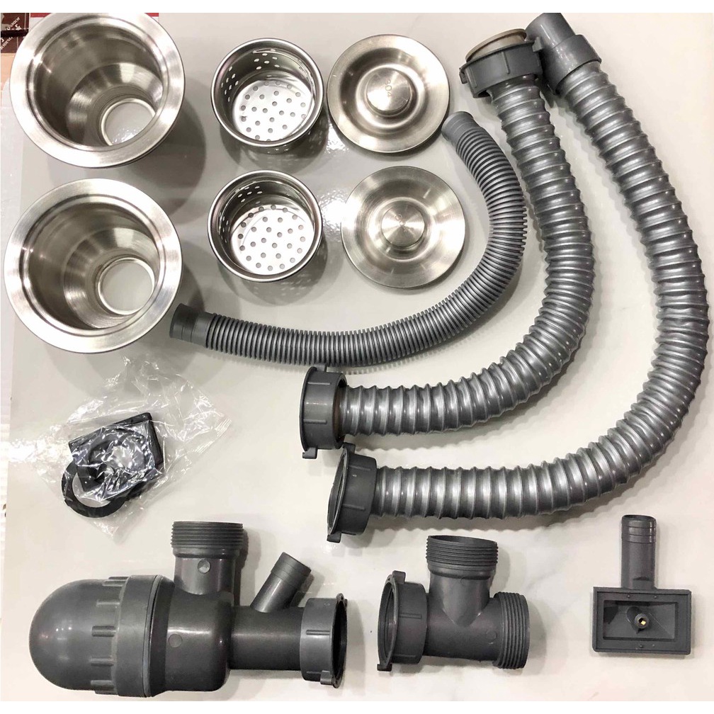Bộ xả chậu rửa chén 2 học, inox 304 phi 110