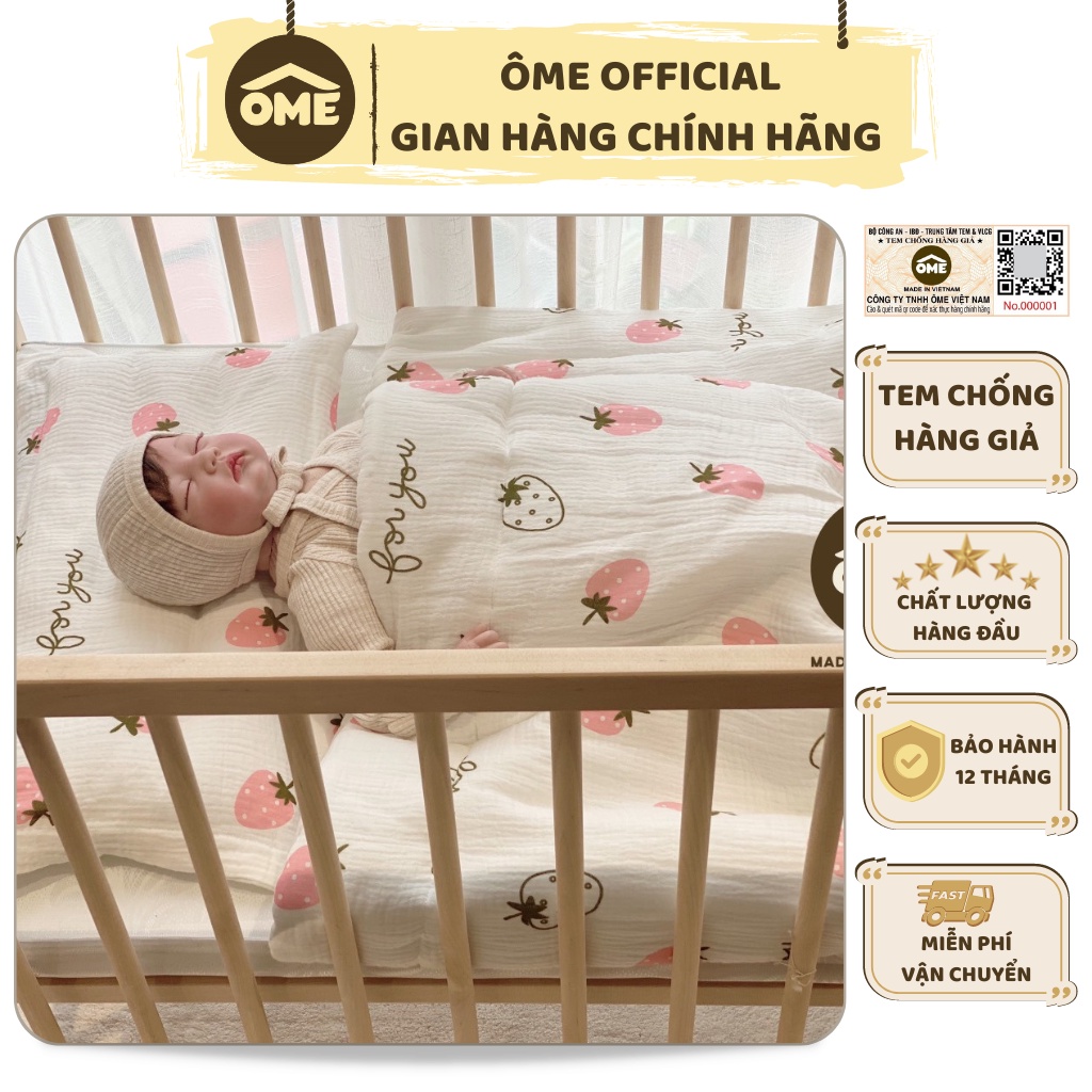 Bộ Chăn Kèm Gối Mùa Đông Ôme Cho Bé Từ Sơ Sinh Chất Liệu Bông Nhập Khẩu Hàn Quốc