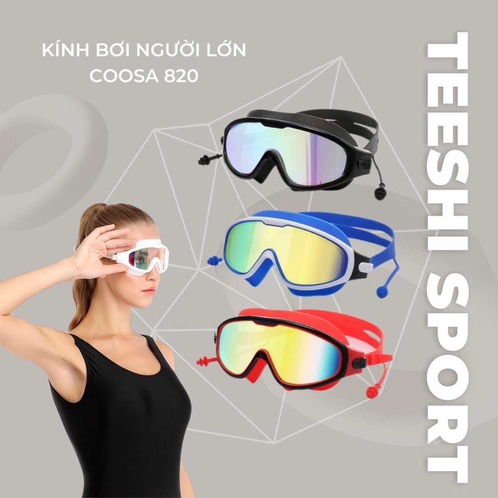 Kính bơi người lớn Coosa 820 thiết kế Panorama, không gọng, chống sương, chống tia UV