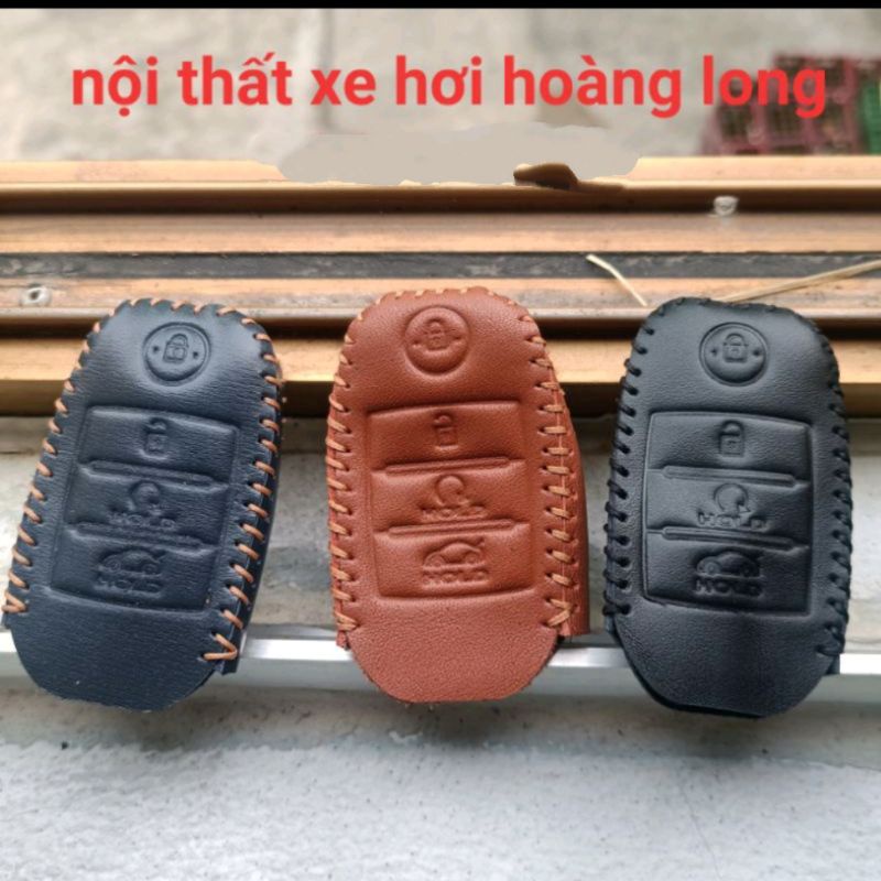 bao da chìa khoá KIA SELTOS SONET 4 nút bấm da bò thật handmade