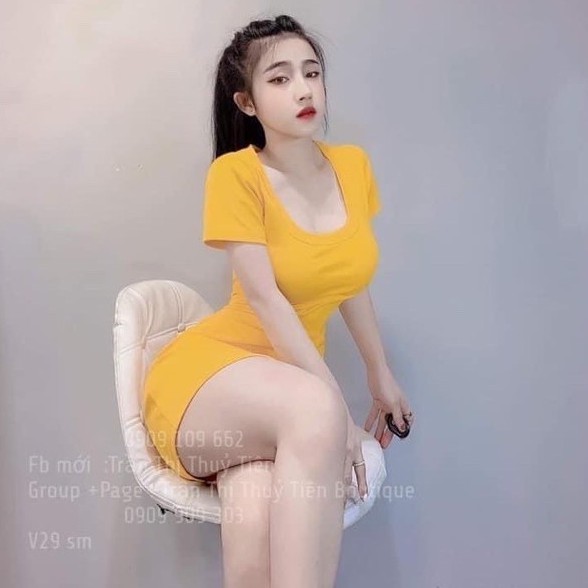 Đầm ôm body kiểu cổ U viền to chất vải thun Borip _ váy body | BigBuy360 - bigbuy360.vn