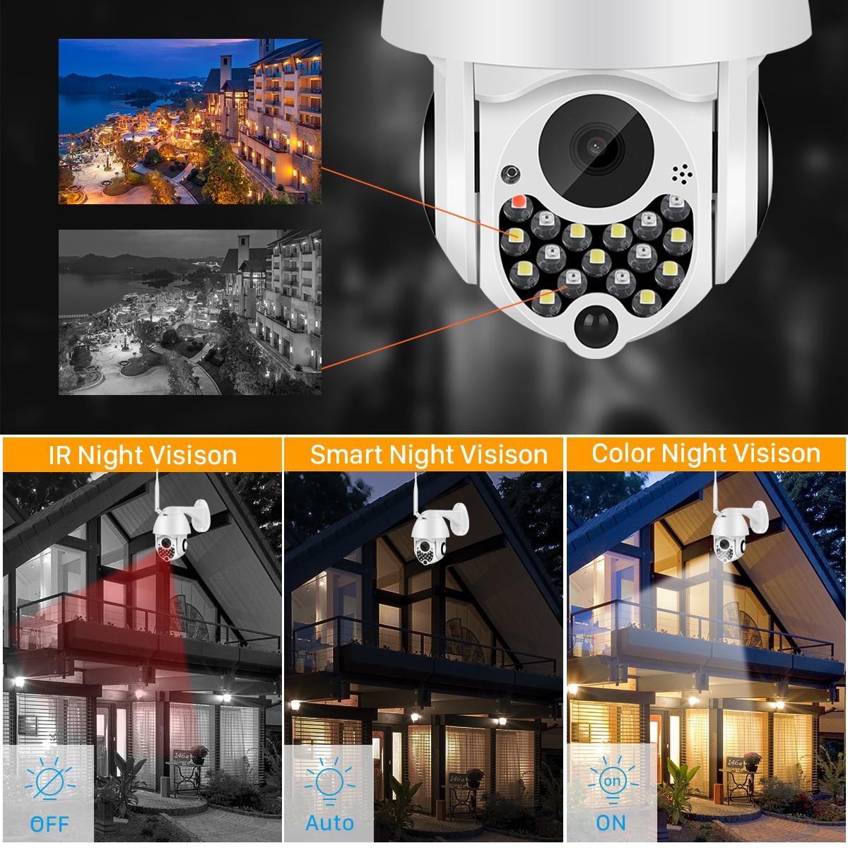 EVKVO - Theo dõi tự động - Tầm nhìn ban đêm đầy đủ màu sắc - đèn còi báo động - 4X Zoom kỹ thuật số - YCC365 PLUS APP HD 3MP Có thể xoay Outdoor Waterproof Wireless PTZ IP Camera CCTV WIFI Speed Dome Home Security Surveillance CCTV Camera P2P