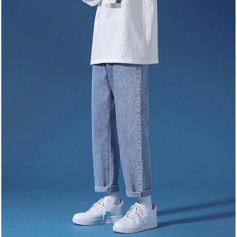 Quần jeans nam-nữ baggy ống rộng phong cách Hàn Quốc-Kiểu quần bò nam nữ form rộng unisex | BigBuy360 - bigbuy360.vn