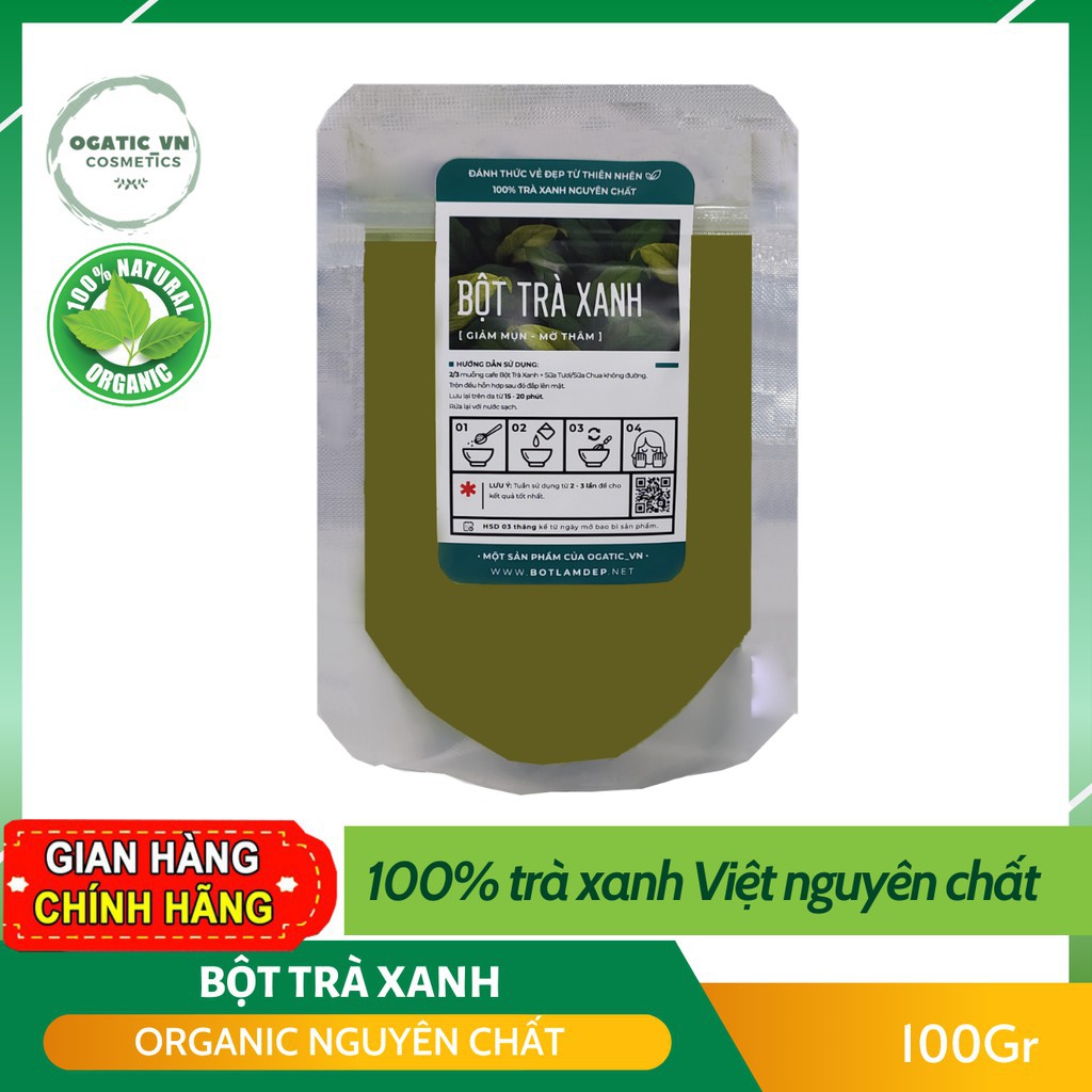 100GR bột trà xanh đắp mặt nguyên chất GREEN - mỹ phẩm Handmade - Chất lượng thật