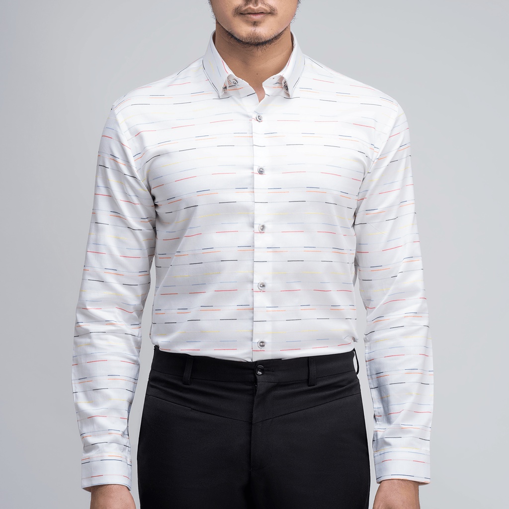 Áo sơ mi nam tay dài THE WIND trắng sọc ngang (kiểu ôm/slim fit)