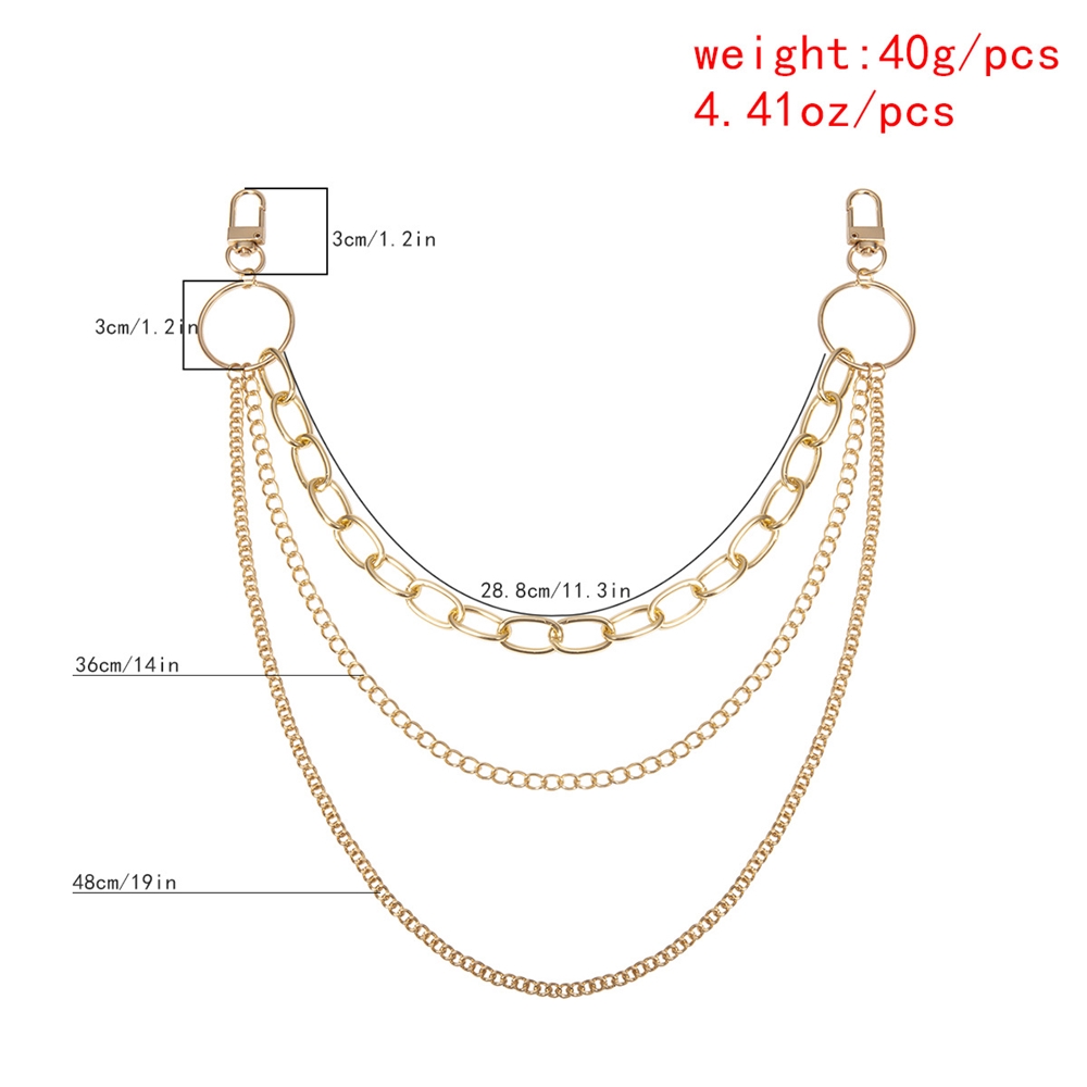 Móc Khóa Dây Xích 3 Lớp Chất Liệu Jeans Phong Cách Hip Hop Trang Trí Quần Dài/Quần