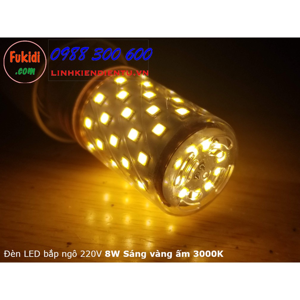 Bóng đèn bắp ngô, đèn LED bắp ngô đui E27 công suất 8W áng sáng vàng ấm 3000K