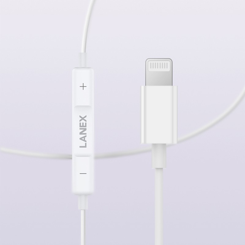 Tai nghe dây LANEX LEP - L12 jack Lightning, dài 1.2m, tương thích nhiều thiết bị Apple