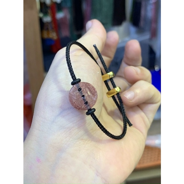 Vòng đeo tay dây cáp Đồng xu mix Đồng Điếu đá TA dâu hồng