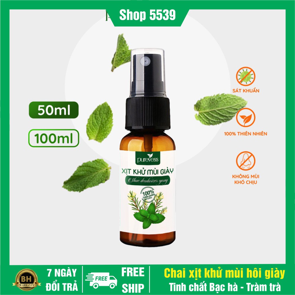 Xịt khử mùi hôi giày dép 100ml tinh chất bạc hà the mát và tràm trà an toàn cho da - Shop 5539
