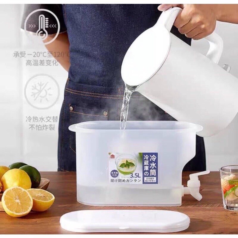 Bình đựng nước, detox, đựng trà sữa có vòi nước để tủ lạnh dung tích 2.5/3.5/5L có nắp