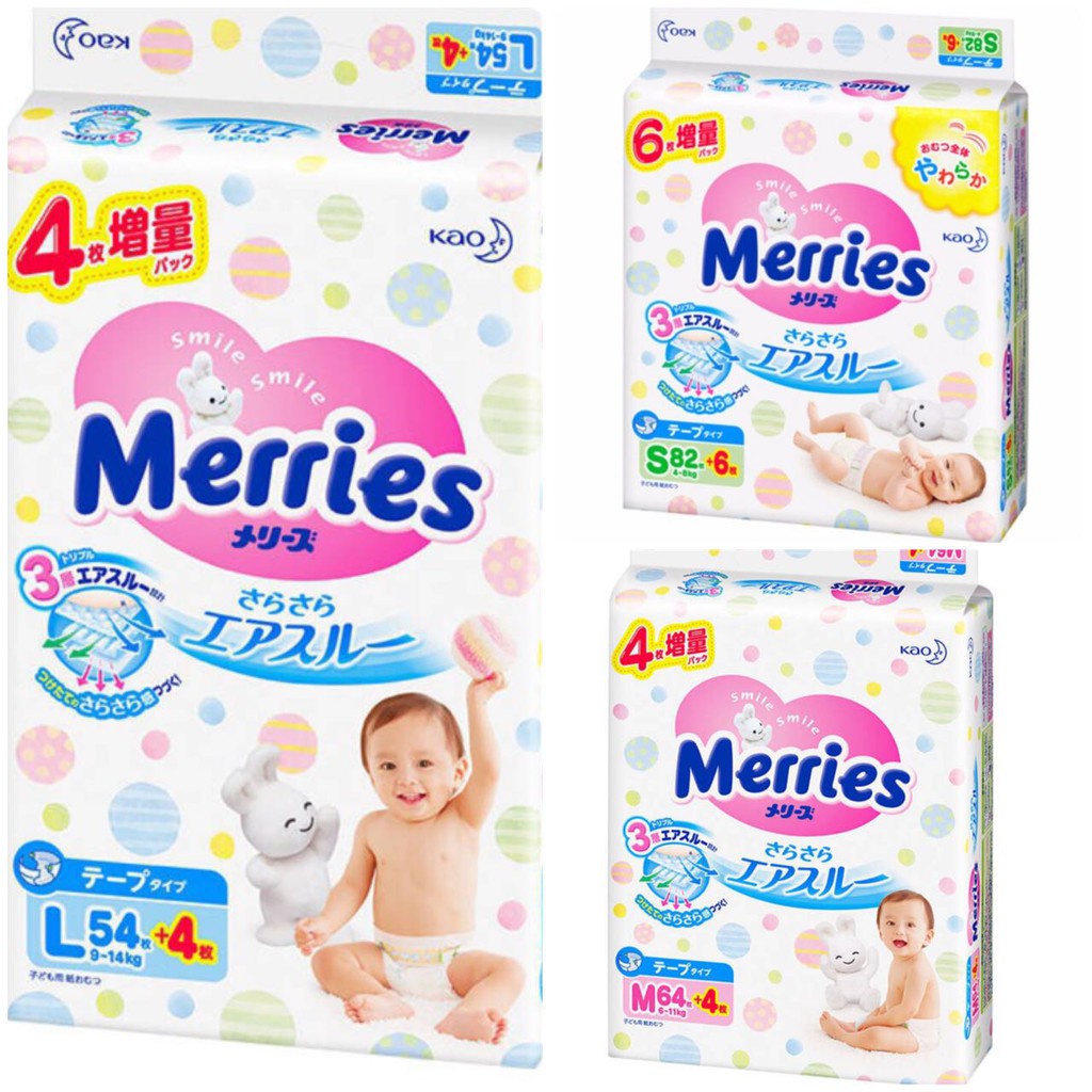 Bỉm/Tã Merries nội địa Nhật cho bé sơ sinh đủ size Tã dán/ quần từ 0M+ đủ size NB96/S88/M68/L58/XL44-BaByC