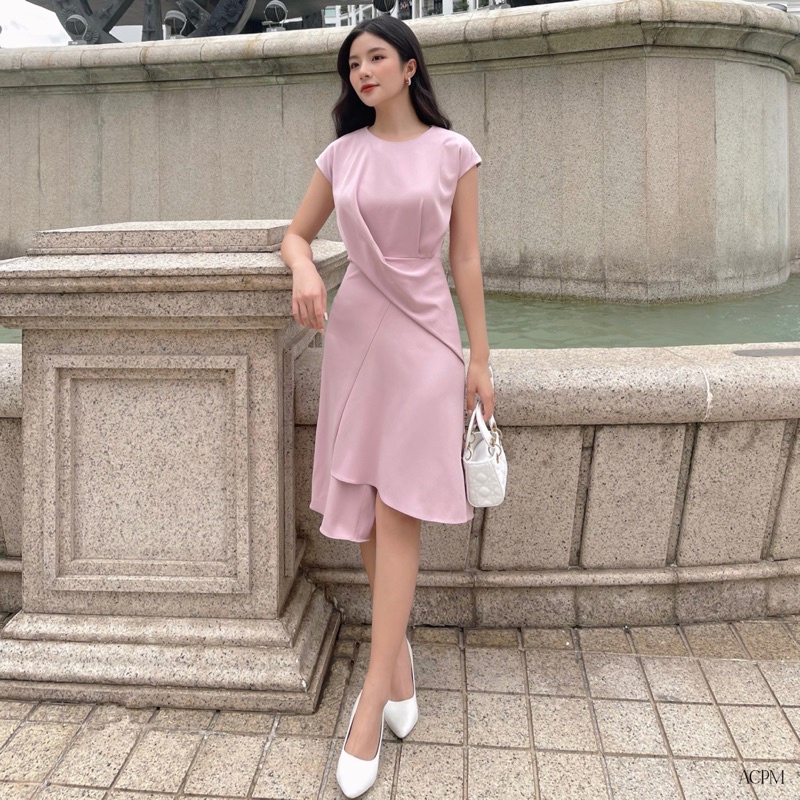 Luna dress / Đầm midi ngắn tay nhún eo