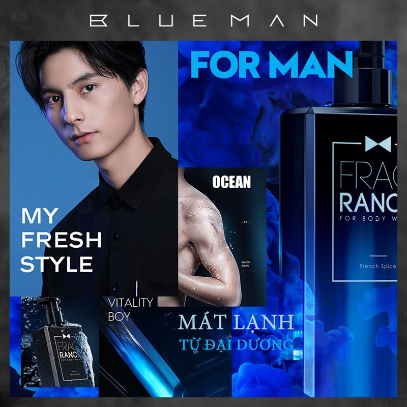 Set Sữa Tắm Gội Blueman Hương Nước Hoa Có Dưỡng Cấp Ẩm Cho Nam