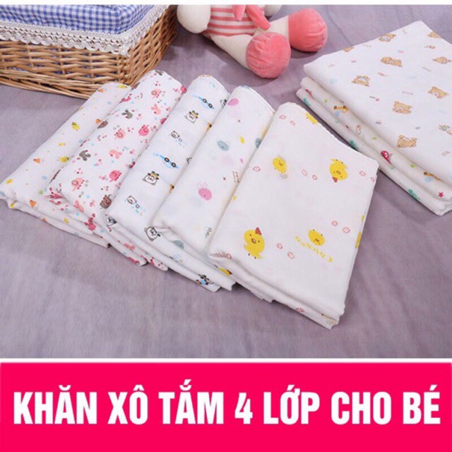 Khăn tắm xô in hoa văn 4 lớp - 2 lớp cho bé