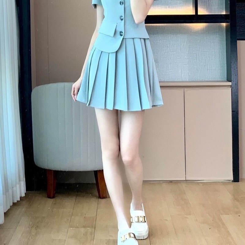 SET CHÂN VÁY XOÈ+ÁO VEST CỘC TAY