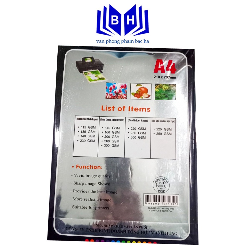 Giấy In Phun A3 - A4 Cao Cấp Mạnh Hưng ĐL 135 gsm,Bóng 1 Mặt