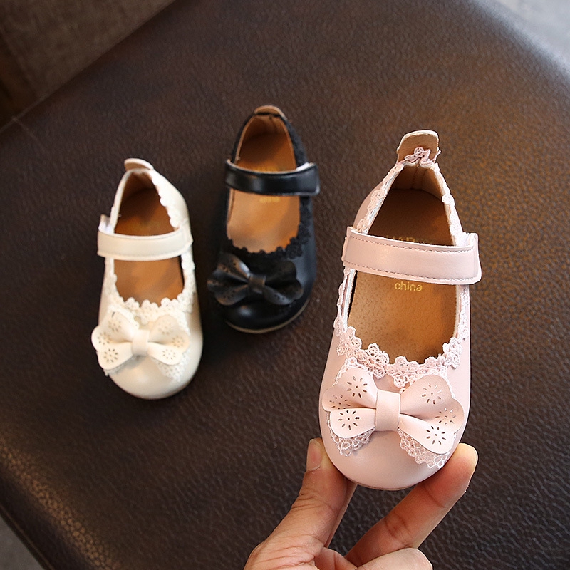 Giày búp bê da đế mềm chống trượt phối nơ thời trang Hàn Quốc dành cho bé