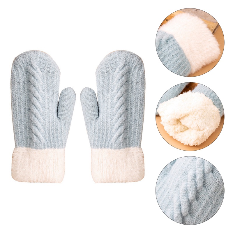 Găng Tay Len Mềm Mại Dày Dặn Giữ Ấm Mùa Đông Cho Nữ