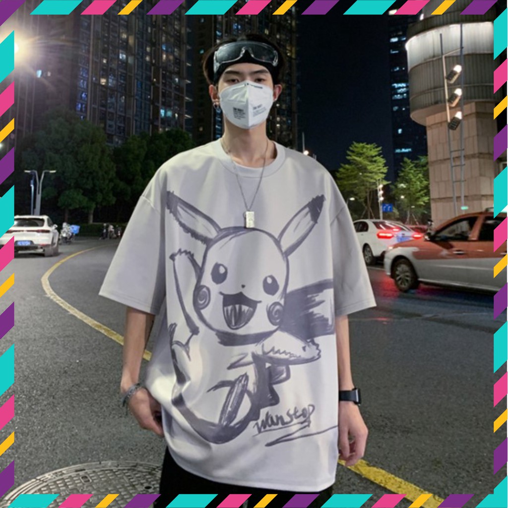Áo thun tay lỡ nam nữ in hình pikachu siêu hot | BigBuy360 - bigbuy360.vn