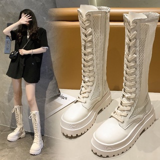 Giày bốt cổ cao phối lưới cột dây thời trang kiểu dáng cá tính