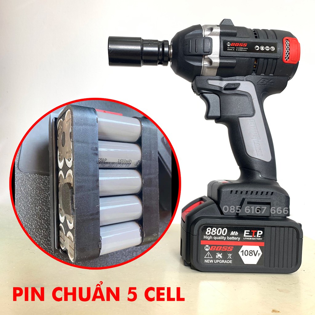 MÁY SIẾT BULONG BOSS 108V - TẶNG 5 ĐẦU KHẨU - KHÔNG CHỔI THAN - PIN 10 CELL - MÁY BẮT VÍT BOSS - KHOAN PIN 108V