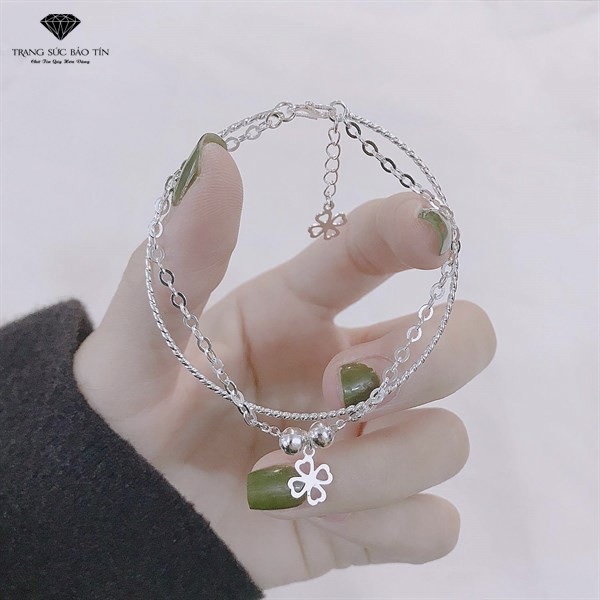 Lắc Tay Nữ 2 mẫu charm cỏ 4 lá - Thương hiệu Bảo Tín