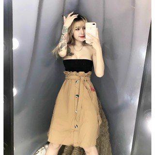 Chân váy xòe phối hàng nút trước cột nơ eo cực xinh , chất kate dày dặn mềm