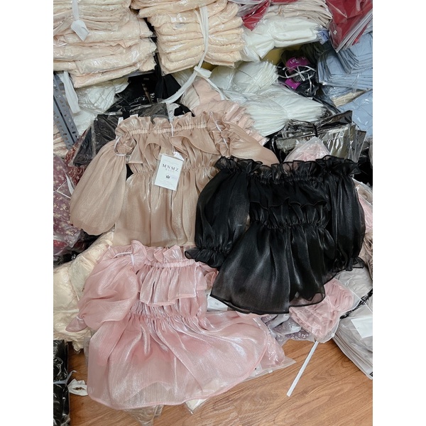 [Ảnh thật/Video] Áo Tơ Trễ Vai Suzy Ngực Bèo Nhún Sang chảnh Áo Trễ Vai Tay Bồng tiểu thư