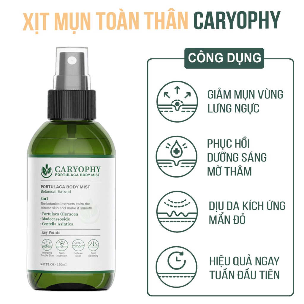 Xịt mụn lưng giảm mụn mờ thâm toàn thân Caryophy Portulaca Body Mist Hàn Quốc 150ml