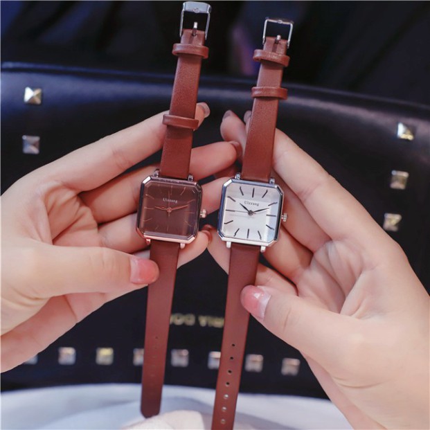 HDF [NEW ARRIVAL] Đồng hồ nữ Ulzzang mặt vuông cá tính - HÀNG CHÍNH HÃNG - dây da mềm ôm tay 25 YC28