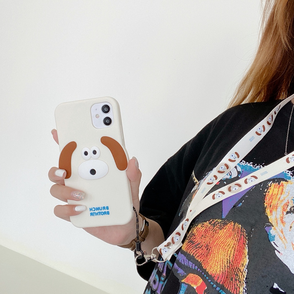 Ốp điện thoại silicon hình chú chó /gấu 3D có dây đeo thích hợp cho iPhone 13 12 11 PRO MAX X XR XS 6 6S 7 8 PLUS
