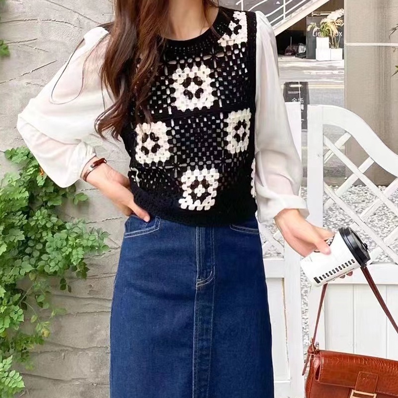 SUXI Áo Dệt Kim Cổ Tròn Dáng Ôm Phong Cách Vintage Hàn Quốc Thời Trang Mùa Thu Dành Cho Nữ