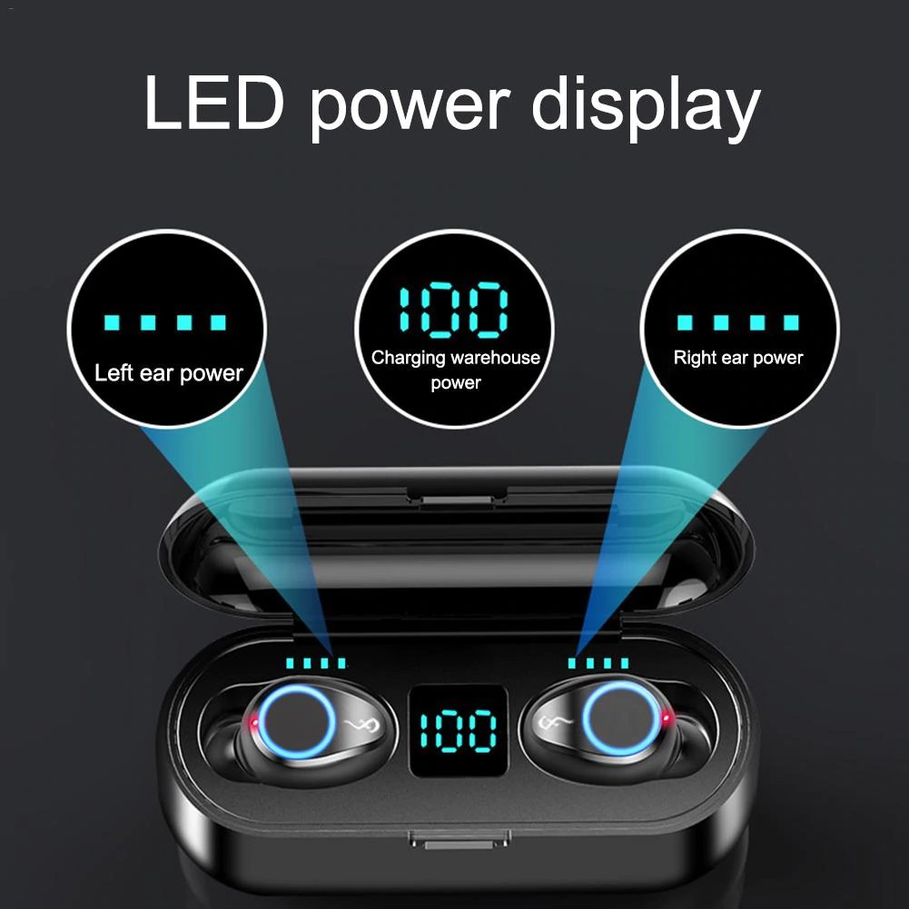 F9 TWS Breathing Light Smart Touch 8D Stereo Wireless Bluetooth Earphone 5.0 LED