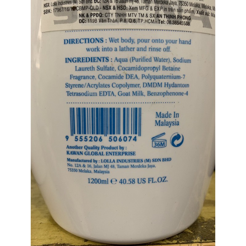 Sữa tắm Cao Cấp Shena Tinh Chất Sữa Dê 1200ml