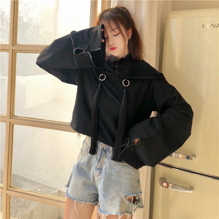 [ORDER TMALL 113 ] Hoodie Croptop Tay Loe Mẫu Mới Nhất 2021