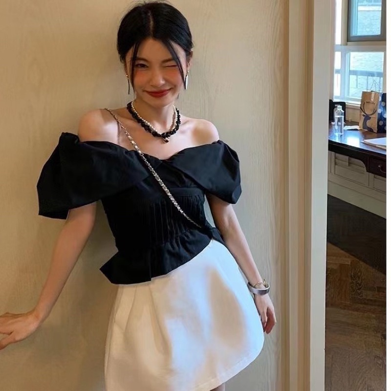 Áo trễ vai tay bồng xếp li eo siêu tôn dáng siêu xinh, áo tiểu thư nhẹ nhàng