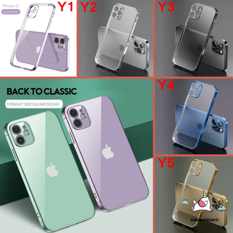 Ốp điện thoại silicone khung vuông mạ trong suốt sang trọng cho iPhone 12 11 Pro Max Mini X XR XS 6 6s 7 8 Plus SE 2020