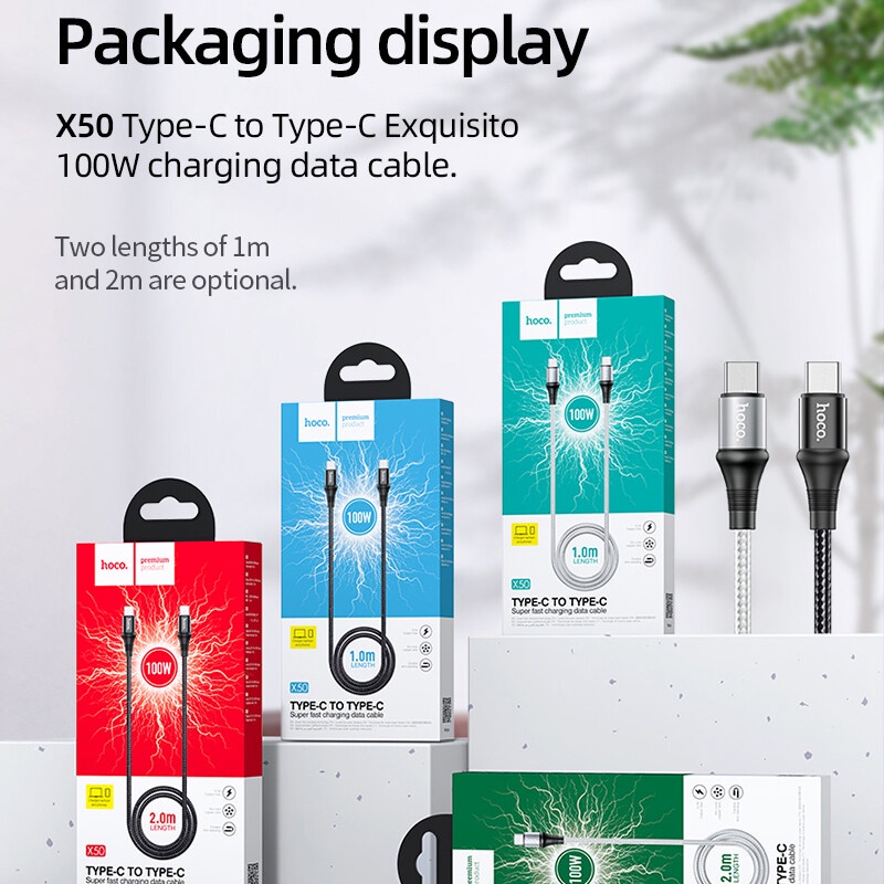 Dây Cáp Sạc Nhanh Hoco X50 1m2m 100W USB Type C Cho ipad Pro Samsung S20 Xiaomi Redmi note 9s