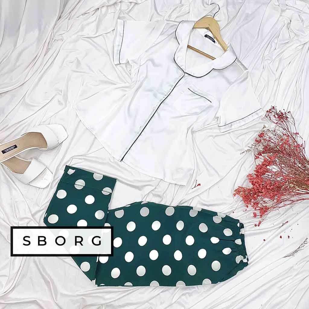 Đồ bộ mặc nhà SBORG bộ lụa satin mềm mịn tay ngắn dễ thương phối quần dài họa tiết cute đáng yêu làm quà tặng vợ