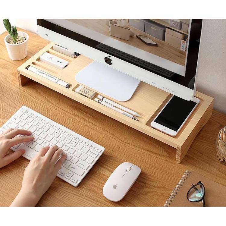 Kệ Bàn Làm Việc ❤️ Bằng Gỗ Thông Tự Nhiên Dùng Để  Kê Màn Hình Máy Tính, iMac, Laptop và Phụ Kiện