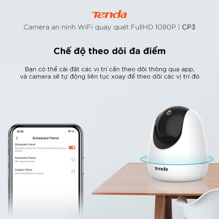 Camera IP Wifi Tenda -CP3 Full HD 1080P - Xoay 360 độ - Đàm thoại 2 chiều - Tặng kèm thẻ nhớ tùy chọn