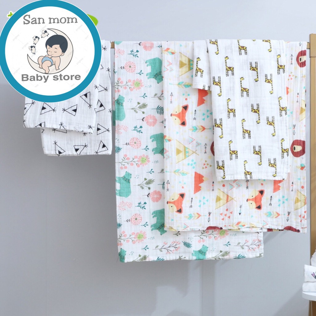 Khăn Tắm Cho Bé, Khăn Quấn Bé Xô Sợi Tre Muslin 120x120cm, 2 Lớp, 70% Sợi Tre Và 30% Bông Tinh Khiết, Hàng Xuất Khẩu