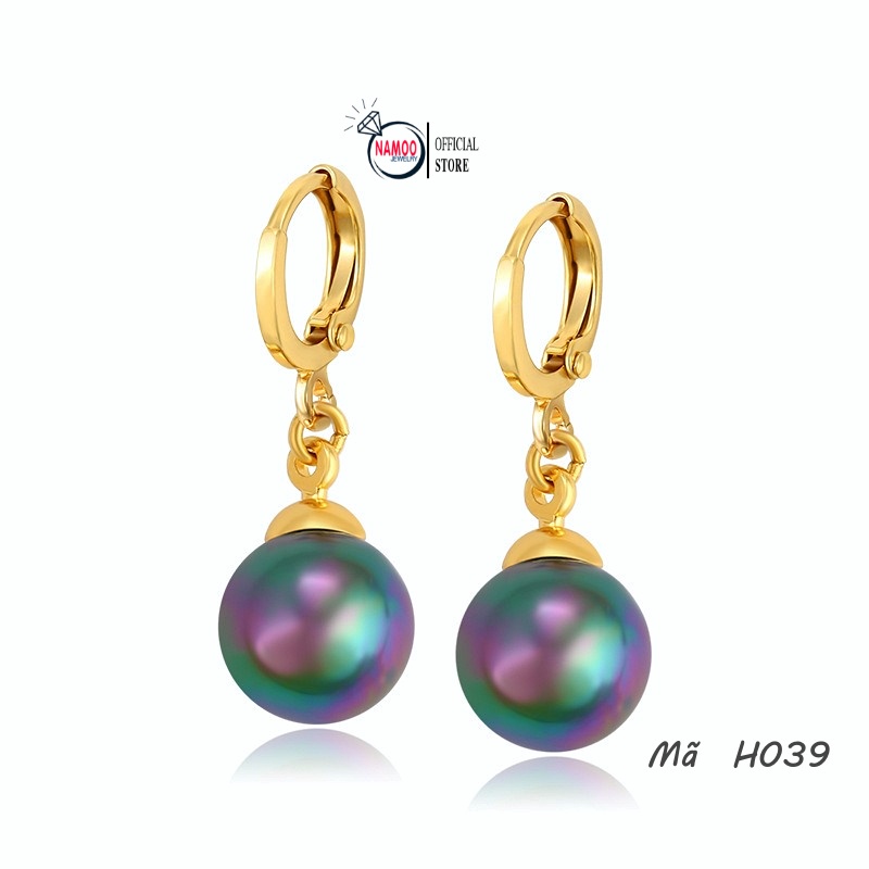 Khuyên Tai Titan mạ Vàng Nữ H038 H039 Đính Ngọc Nhân Tạo Bền Màu Không Đen Gỉ