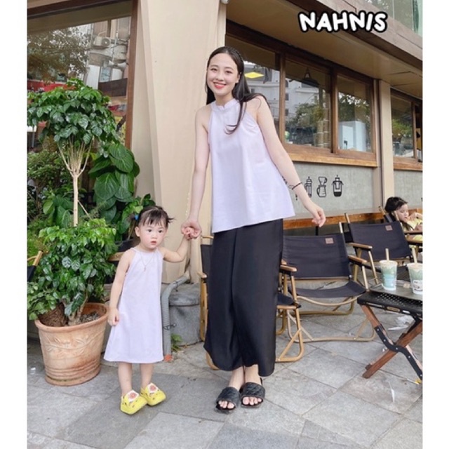 Váy yếm đôi mẹ và bé Nahnis cotton thoáng mát màu tím pastel