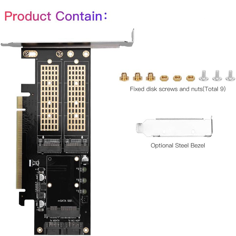 Thẻ Chuyển Đổi 3 Trong 1 Ngff Và Msata Ssd M.2 Nvme Sang Pcie / M.2 Sata Ssd Sang Sata Iii / Msata Sang Sata