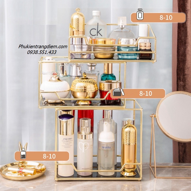 Kệ Trang Điểm Vàng Gold Để Nước Hoa Mỹ Phẩm 2 Tầng Sang Trọng Cao Cấp